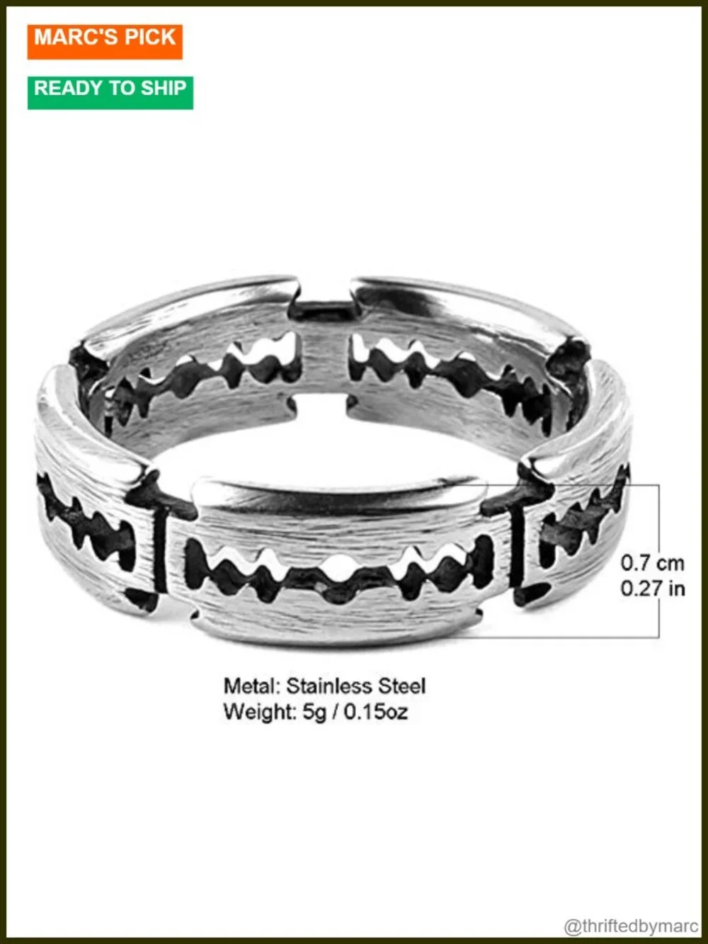 Men's Punk Stainless Steel Gothic Double Edge Blades Ring Band
